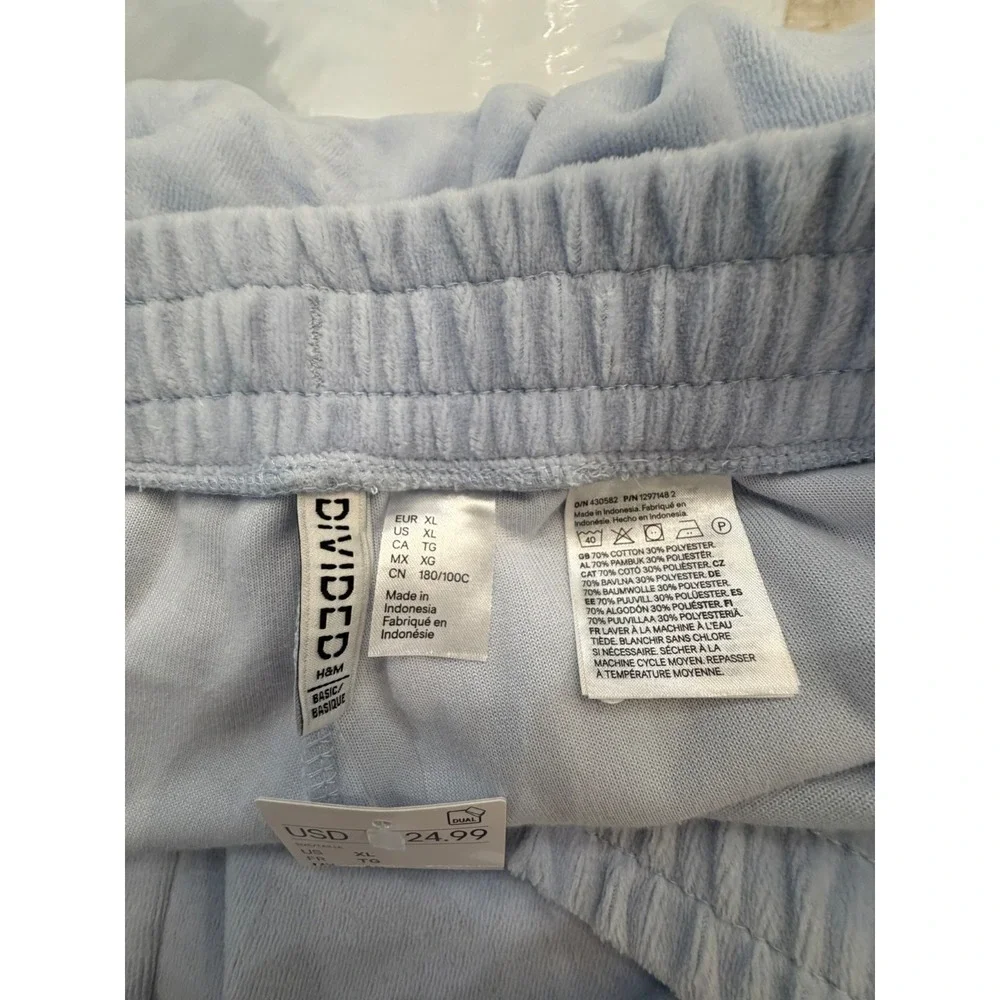 NWT Divided by‎ H&M XL Blue Velour Wide Leg Pintuck Seam Jog Pants